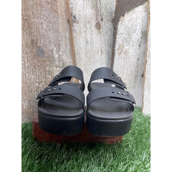 CROCS Brooklyn Buckle Black Platform Sandals Women's 8 - Picture 6 of 7